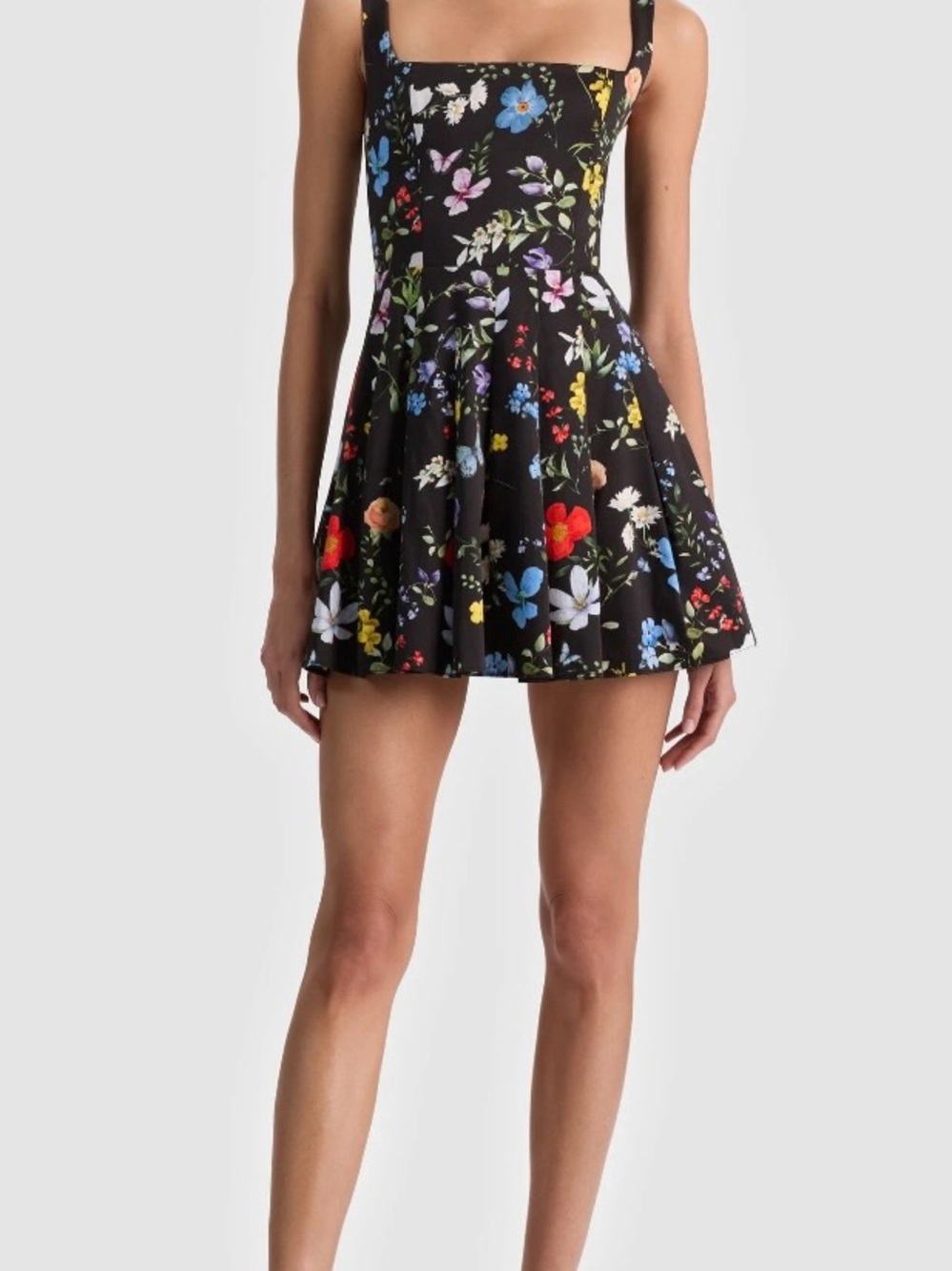 Alice + Olivia Veda Black Floral Square-Neck Mini Dress - Picture 5 of 7
